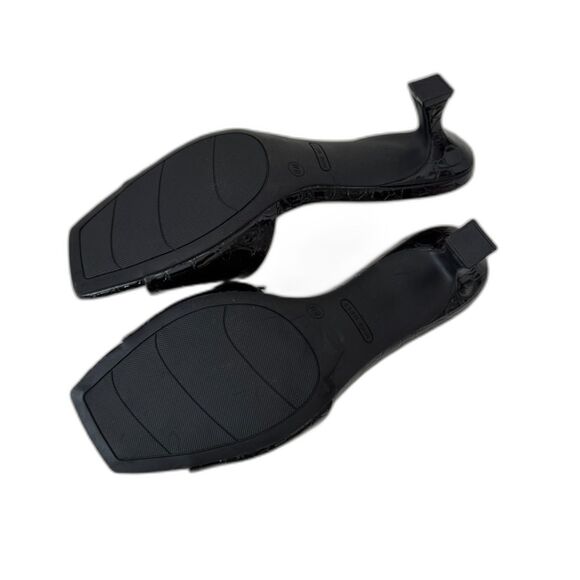 Nine West Black Slides Mules Inya Patent Croc Embossed Size 8 Kitten Heel NEW - Picture 4 of 8